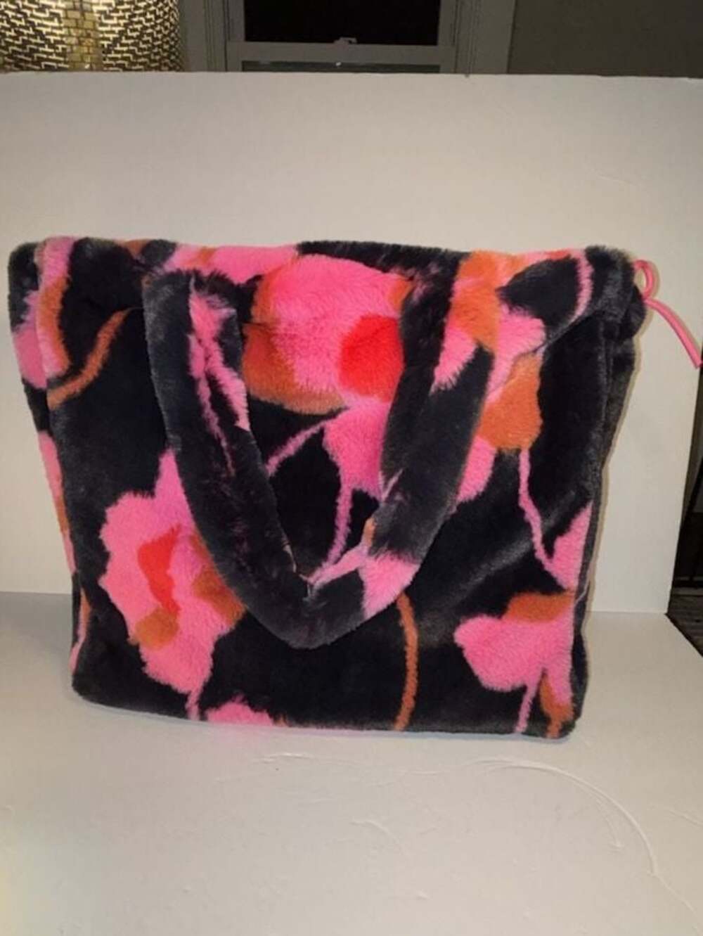 Cabi Rococo Tote Bag Poppy Flowers Faux Fur Oversized Pink Black